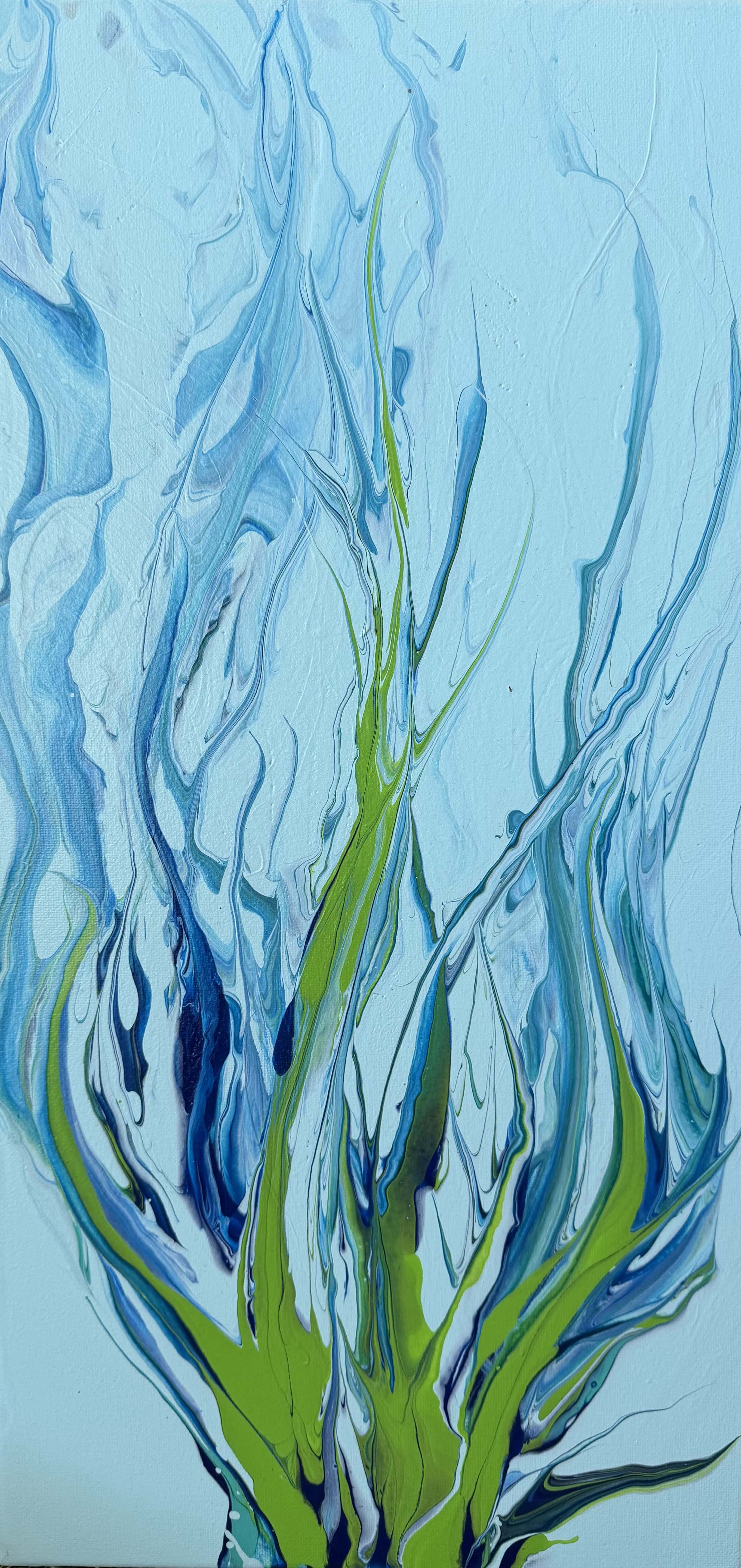Sea Grass — flowing green and blue kelp-like forms on light blue