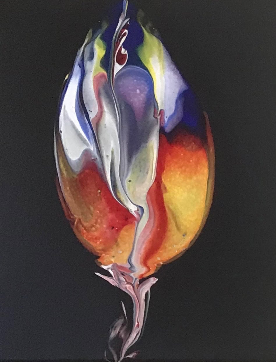 Twilight Tulip — rainbow tulip form glowing on black background