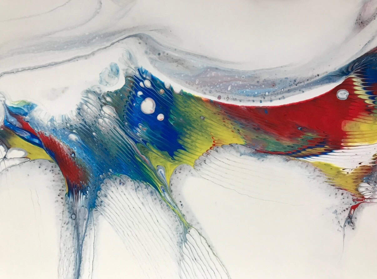 Rainbow River — flowing rainbow pour stretching across white canvas