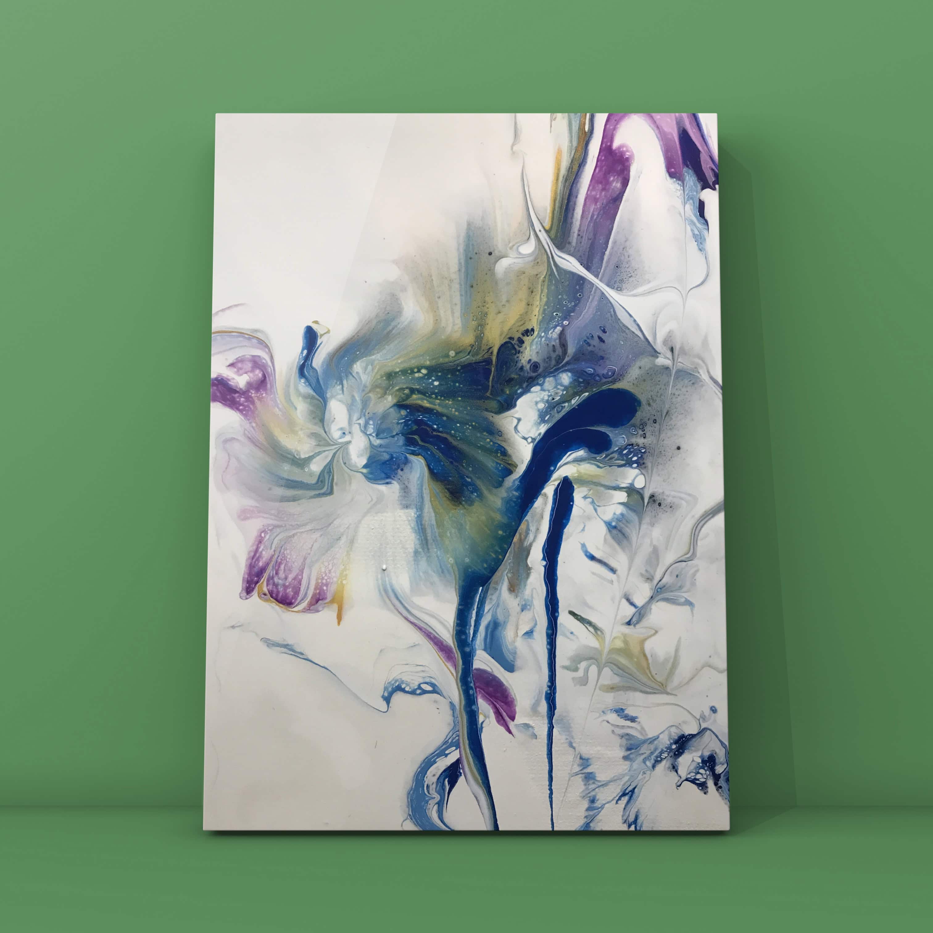 Violet Drift — purple and blue flowing botanical on white