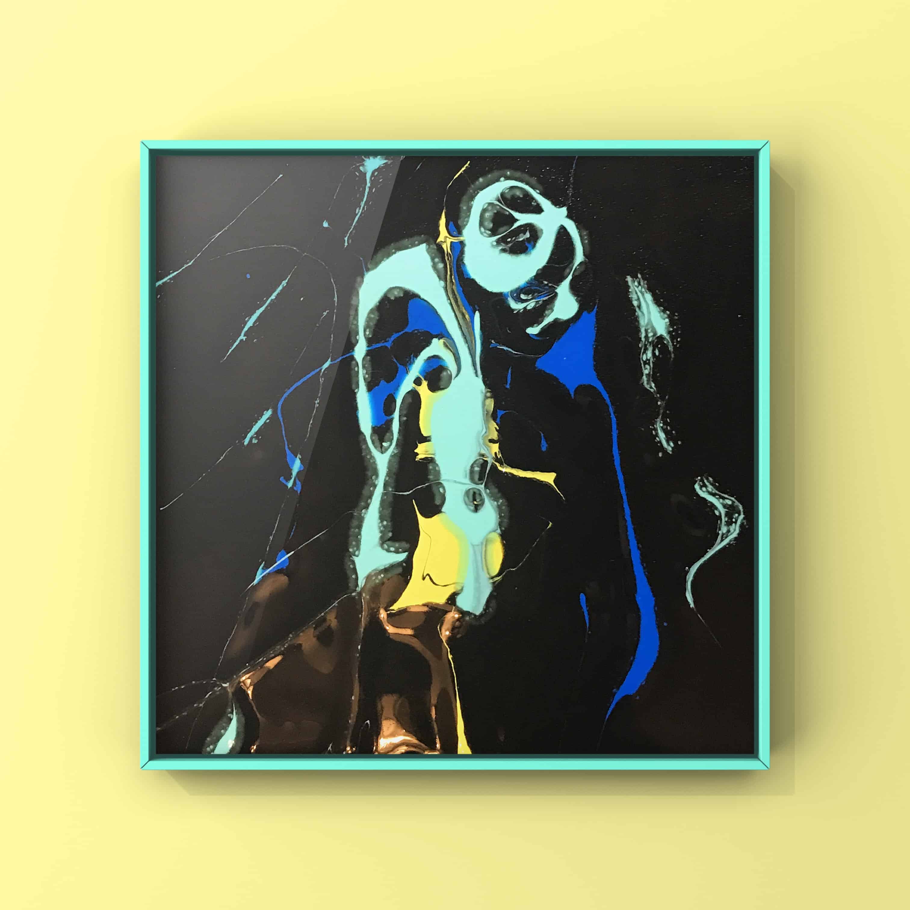 Midnight Glow — neon blue and yellow forms on black background